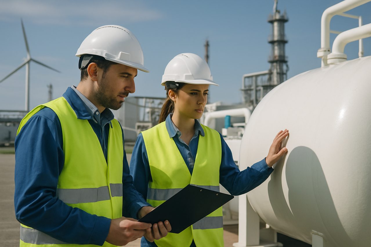 Planta de hidrógeno verde en funcionamiento con instalaciones modernas y tecnología avanzada